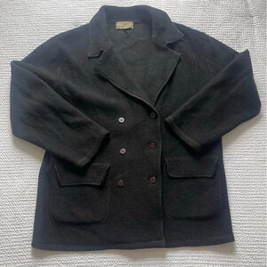 J. Jill 100% Wool Black Double Breasted Mid Lenght Pea Coat Button Up Pockets